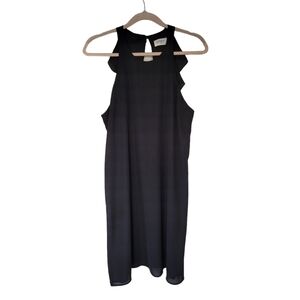Everly Black Sleeveless Halter Shift Dress With Back Ruffle